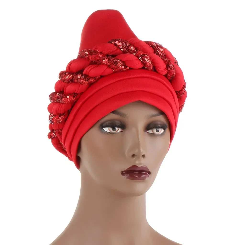

Нигерийский головной убор Auto Gele Aso Oke, женский тюрбан, платок, шапочка, витая коса, шляпа, хиджаб, мусульманский шарф, повязка на голову, уже сделано
