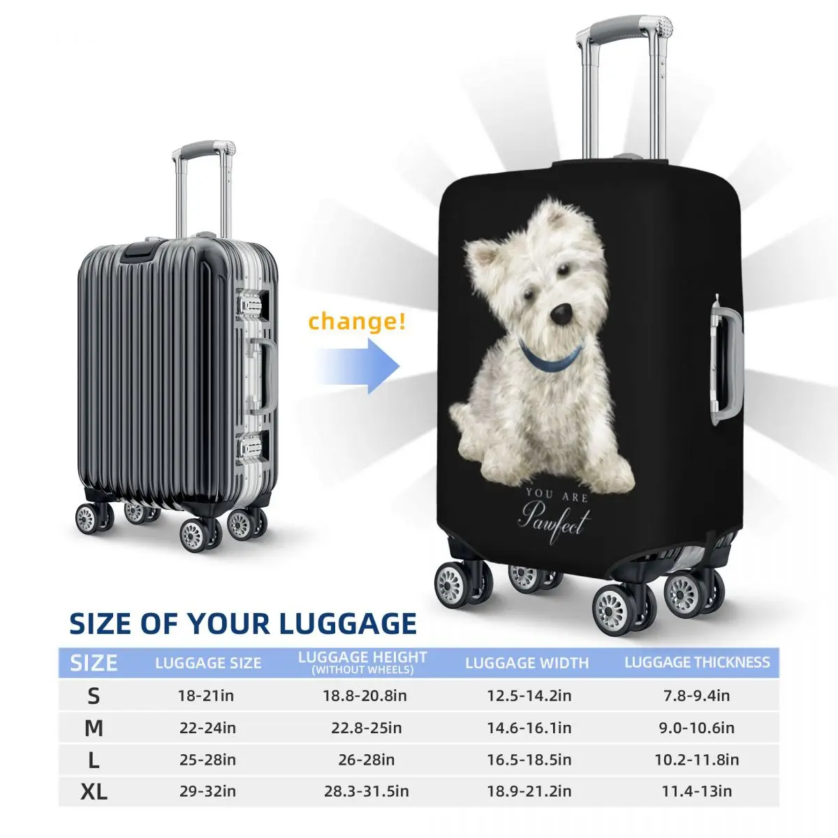 Juste de bagage lavable personnalisée pour chiot, housses de valise de voyage, protecteur de chien Terrier blanc, mode Sweet West Highland