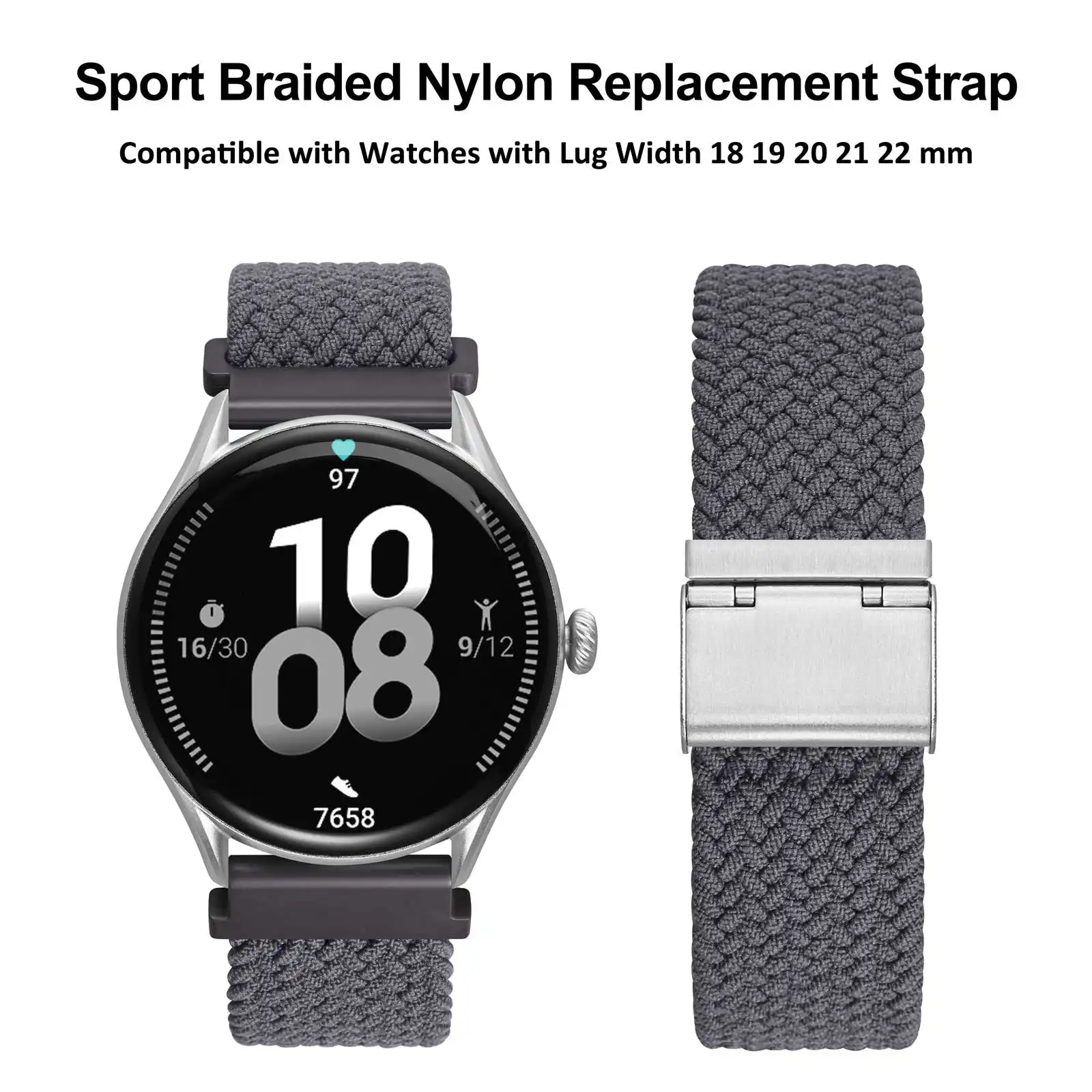 Wocci Woven Nylon Watch Band 18mm 19mm 20mm 21mm 22mm Quick Release Watchstrap Washable Bracelet for Men and Women