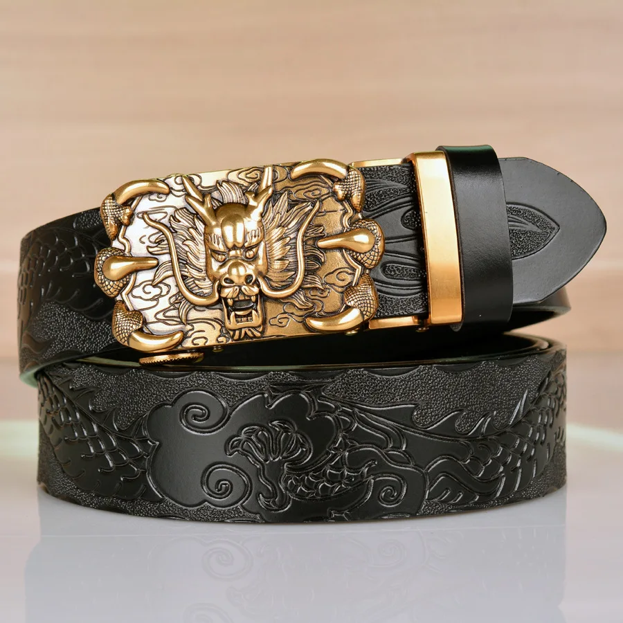 

Domineering claw dragon automatic buckle cowhide belt for men's personalized dragon patterned embossed jeans with casual men's