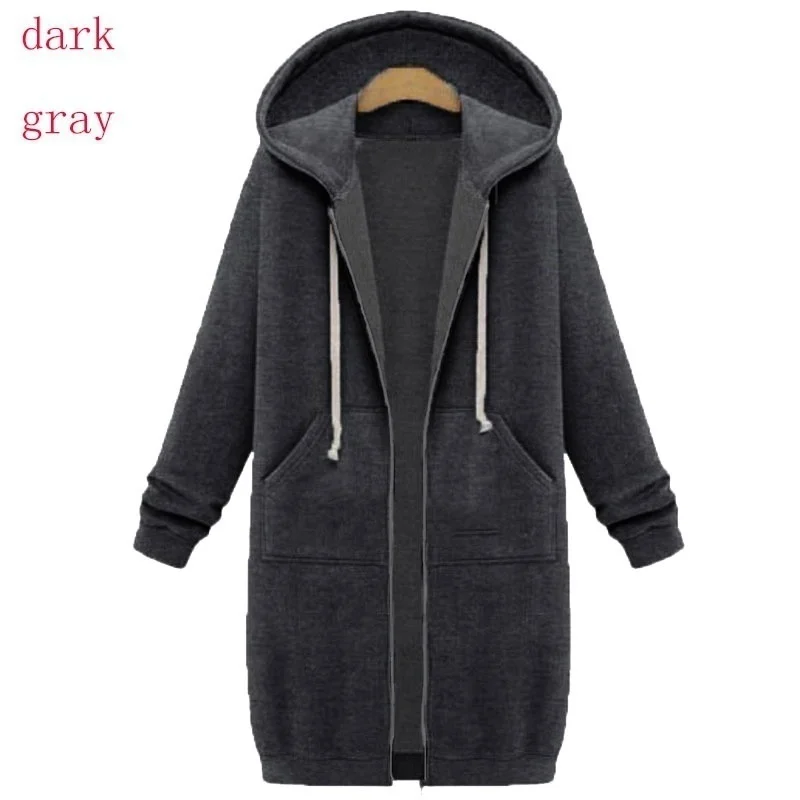 New Women's Long Wide Hooded Jacket Hooded Winter Coat Warm Loose Hoodie Coat Zipper Cardigan Women's Sports Hoodie Coat