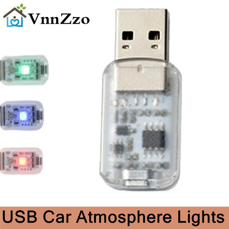 Mini luz LED USB para coche, Lámpara decorativa de ambiente Interior, iluminación de emergencia, PC, accesorio colorido para coche