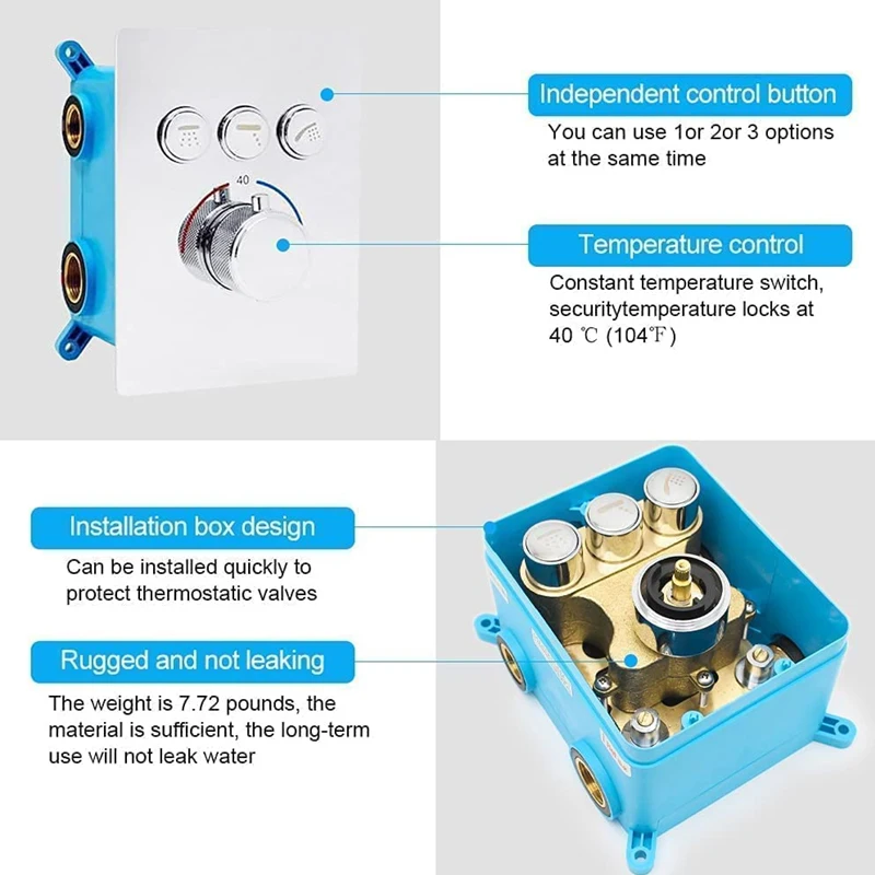Скрытый Трехходовой смеситель для горячей и холодной воды, клапан, хромированная латунь, термостатическая кнопка, душевой клапан с переключателем