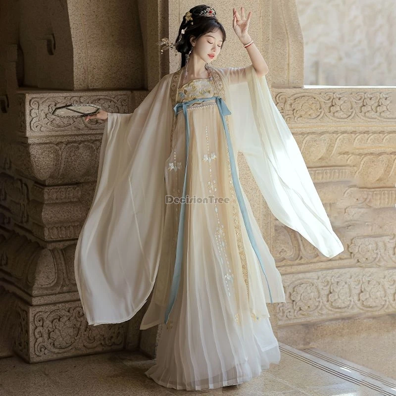 2024 chinese hanfu female improved tang dynasty embroidery big sleeve shirt chest-length skirt new loose elegant daily hanfu b84