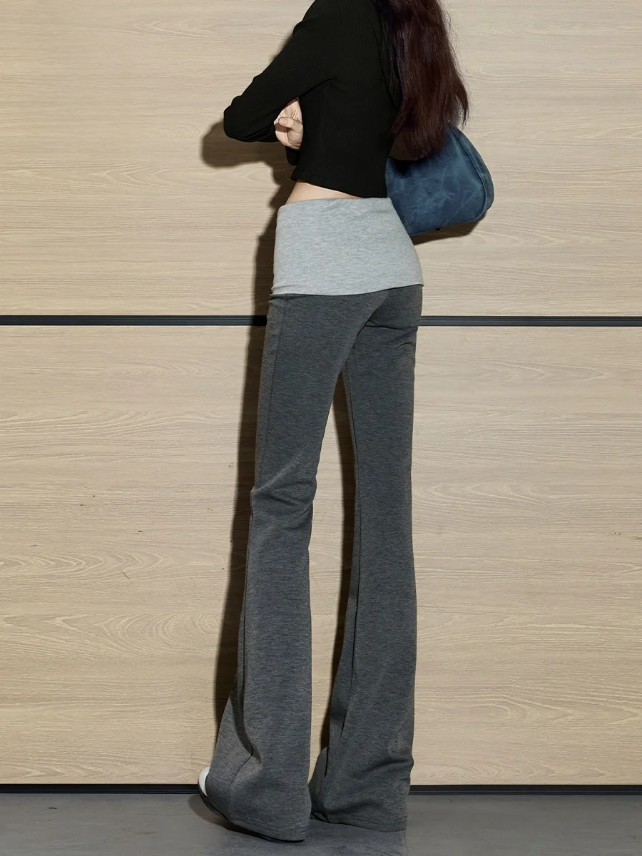 

Izzue Casual High Waist Yoga Pants Women's American Sle Splice Slimming Match All Micro Flared Pants Autumn Winter New