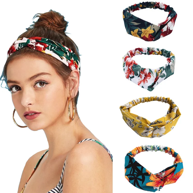 

4pcs/Set Women Headbands Top Cross Knot Print Floral Elastic Hairbands Bandanas Girls Hair Bands Hair Accessories Headband