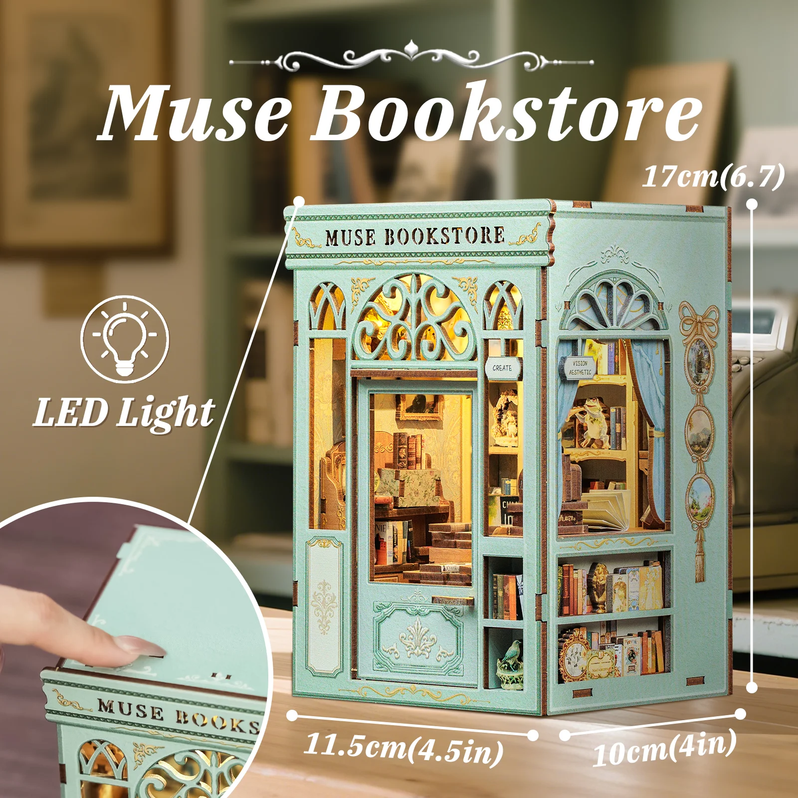 

CUTEBEE DIY Wooden Bookstore Dollhouse Kit with Light Miniature House Model for Bookshelf Creative Christmas Gift Idea for Adult