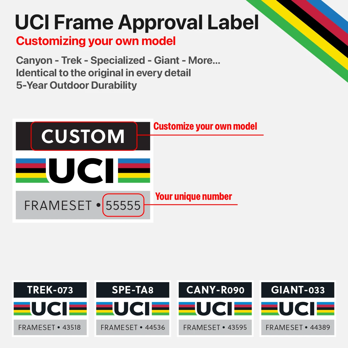 Square UCI Frame Decals Customization Customize Your Owner Certification Bike Stickers Bicycle Decal