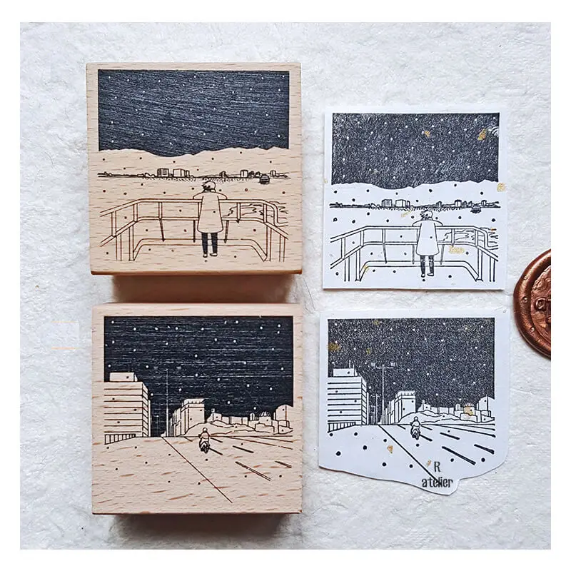 ختم خشبي لسكرابوكينغ كابينغ للرؤية الليلية 7 أنواع سجل القصاصات المجلات الطوابع الخشبية #4