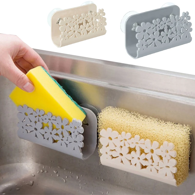 

Kitchen Sink Sponge Holder Wall Mounted Plastic Draining Rack Suction Cup Dish Cloths Holder Bathroom Scrubbers Soap Storage Box