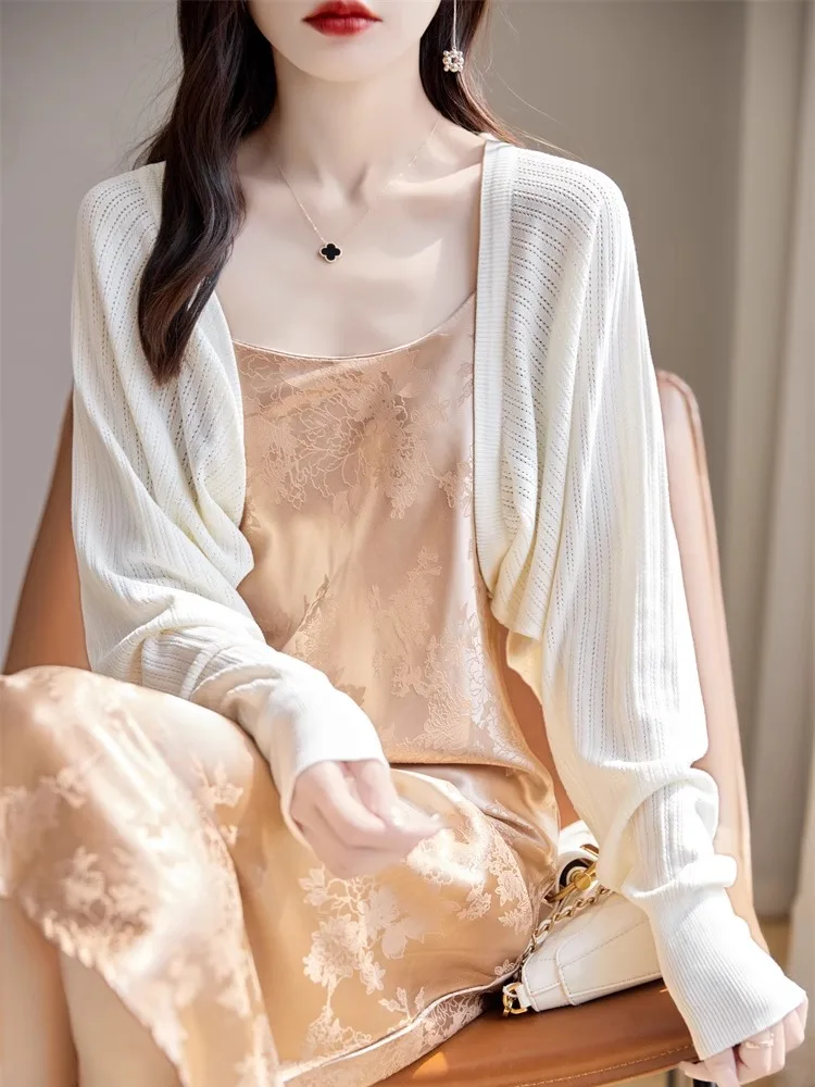 

Ele Ice Silk Hollow out awl Lightweight Breathable Slimming Open Cardigan Faionable Versatile Sun Protection Knitted ...