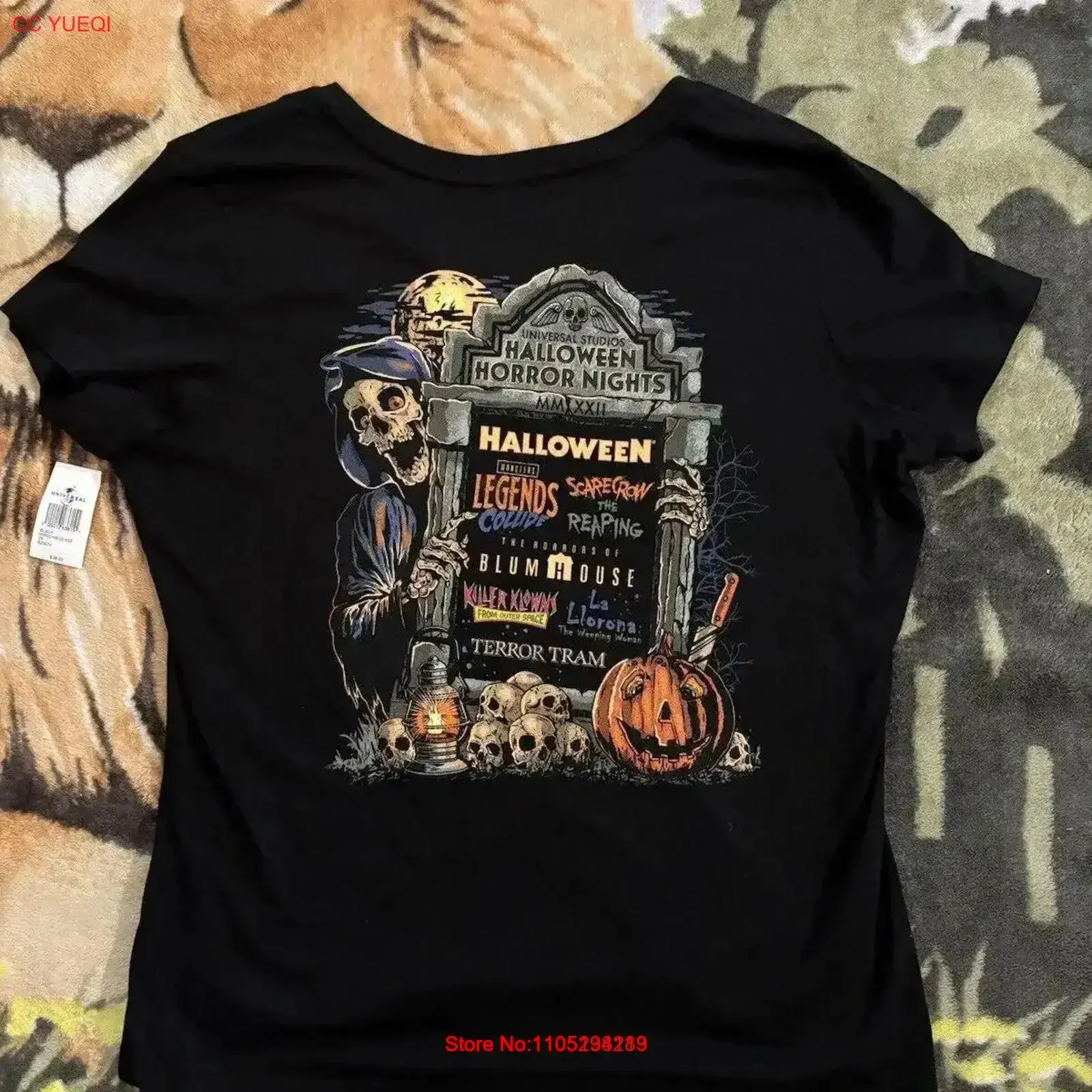 تي شيرت جديد لليالي الرعب للهالوين Sz 2XL للسيدات 2022 Universal W Tag Studios ملابس مصممة عتيقة جرافيك على الموضة #1