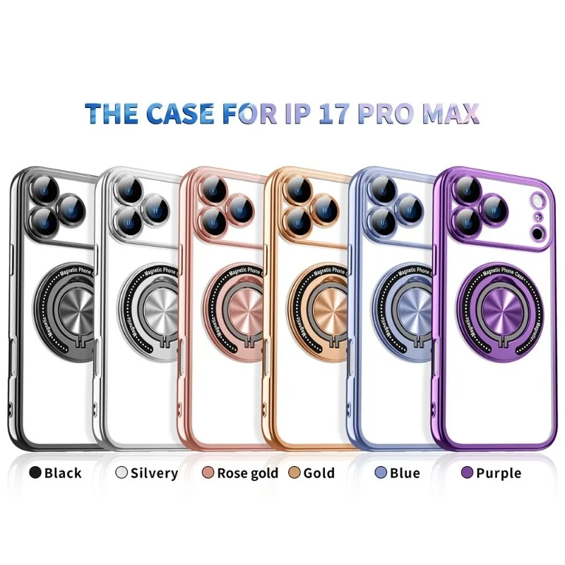 Coque de téléphone magnétique Magsafe avec Film d'objectif et support Invisible rotatif pour iPhone 17 Air 16e 16 15 14 Plus 13 12 11 Pro Max