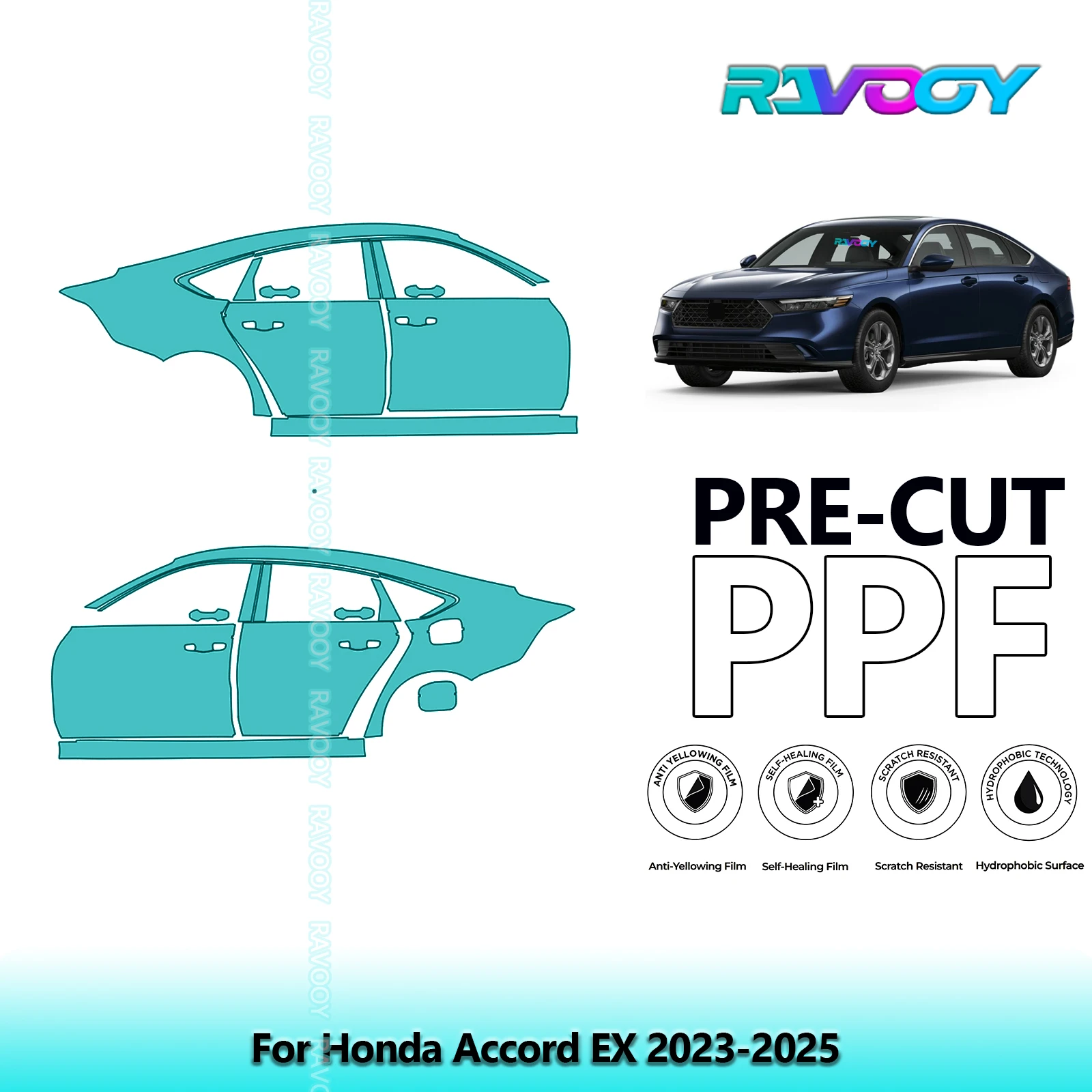 

For Honda Accord EX 2023-2025 8.5mil Clear Matte Pre-Cut PPF Door & A/B Pillar Kit TPU Paint Protection Film Set