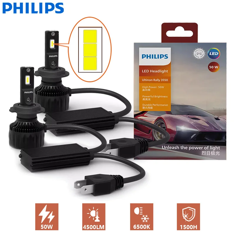 

Philips Ultinon Rally 3550 LED H4 H7 H11 100 Вт Мощность 9005 9006 9012 Автомобильный фонарь 12/24 В Белый Высокий люмен Ватт Светодиод Дальний ближний свет