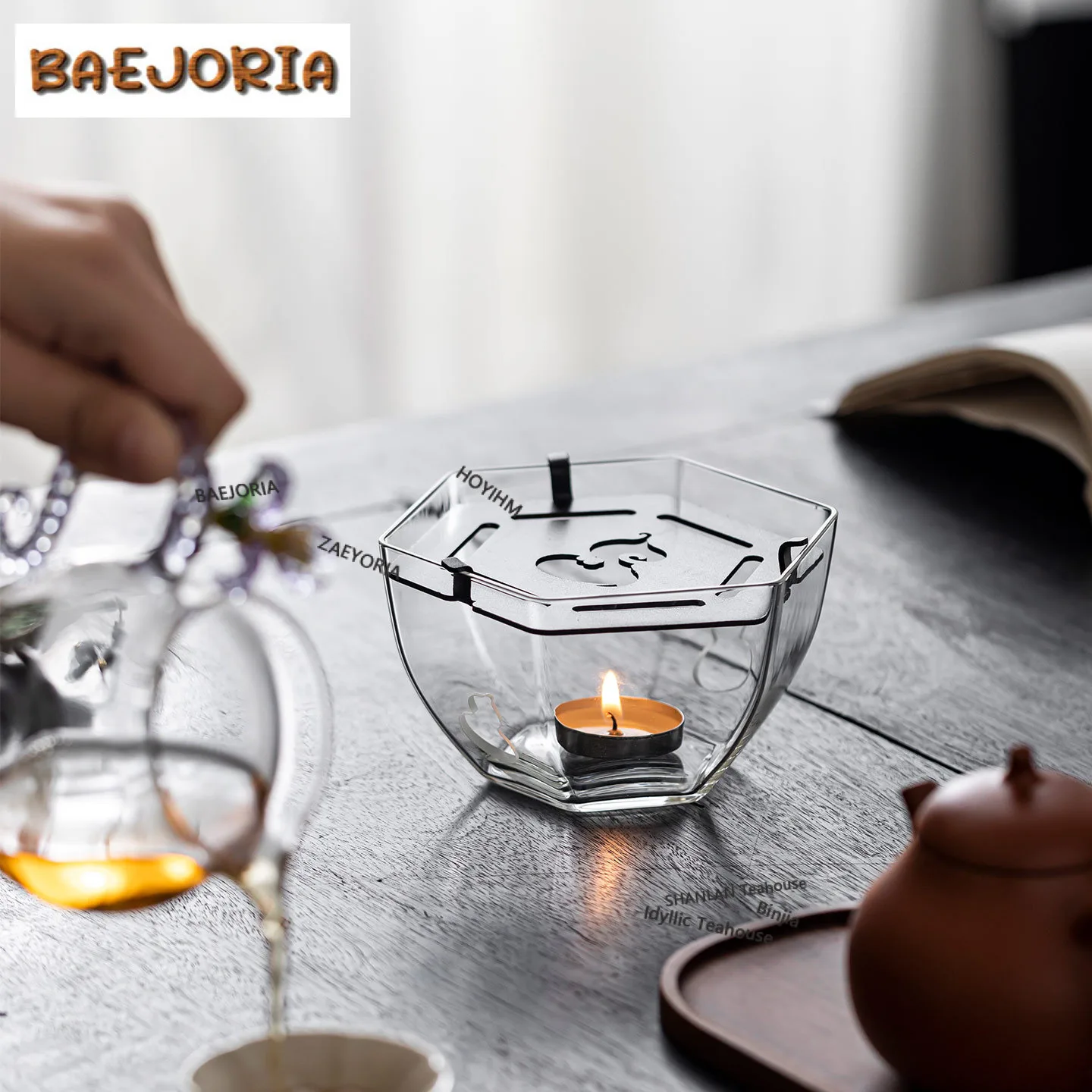 Hexagonal Gourd-shaped Glass Tea Warmer Holder Candle Heater Stove Kettle Stand Boiling Water Carbon Furnace Cafes Supplies - view 2