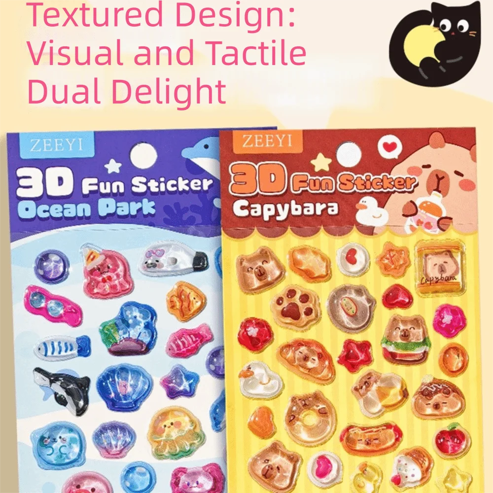 Capybara/Cat 3D Embossed Glass Sticker DIY Waterproof Glass Decals Mobile Phone Decoration Sticker