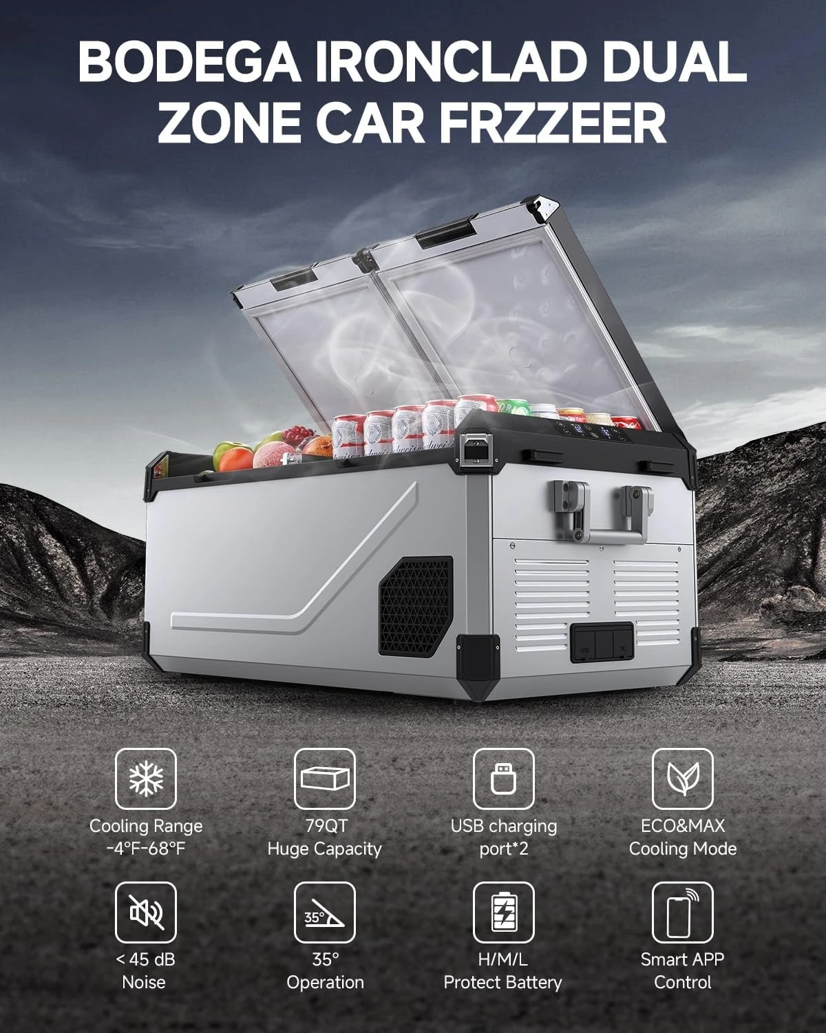 

12 Volt Car Refrigerator, 79 Quart(75L) Portable Freezer Car Fridge Dual Zone With APP Control, -4℉-68℉ Electric Cooler