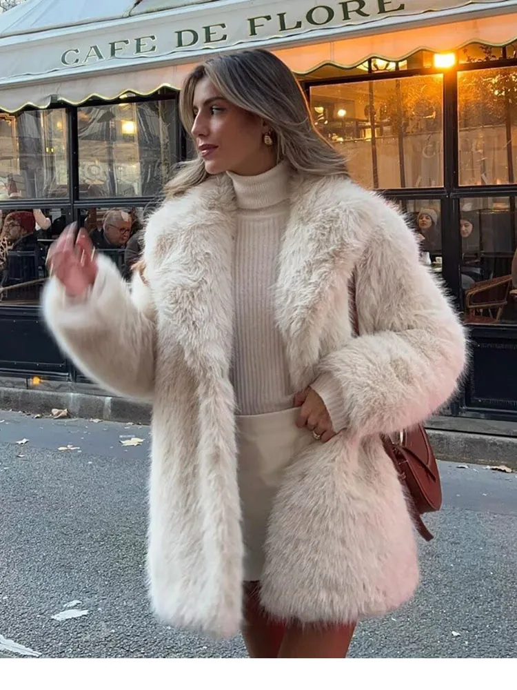 ZADORIN Nieuw in jassen en jacks Dames Overzise Lange pluizige witte nepbontjas Dameskleding Trend Revers Harige namaakbontjas