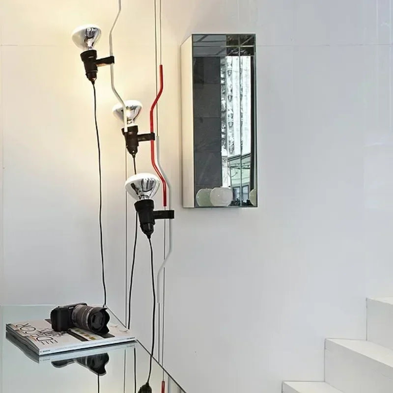 LED فاخر أسود الارتفاع قابل للتعديل الطابق الدائمة سلك طويل E27 قلادة ضوء غرفة نوم جدار ديكور تركيبات لمنطقة اللوح الأمامي