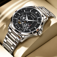 GUANQIN Luxury Men Watch Precision Automatic Mechanical Skeleton Subdial Stainless Steel Case Bracelet 30M Waterproof Watches