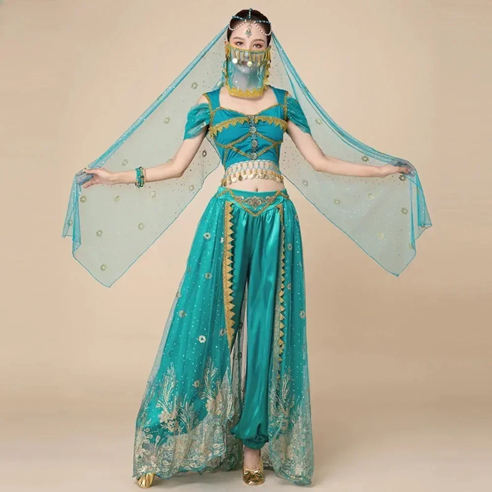 Women\'s New Aladdin Jasmine Princess Belly Dance Halloween Costume Set Belly Dance Dress Up Party