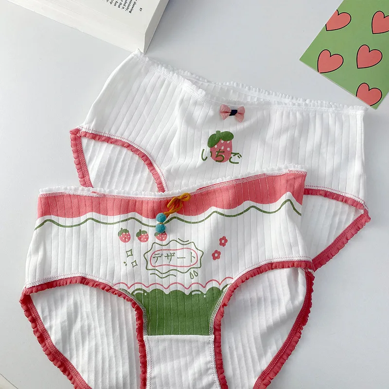 5 Pcs Cotton Women\'s Panties Cute strawberry Plus Size Underwear Lovely Girl Fashion Briefs Breathable Shorts Sexy Panty M-XL