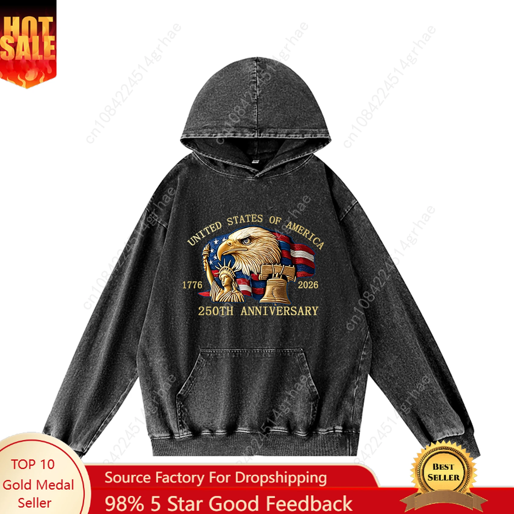 

250 Years America Anniversary 250th Retro Hooded Sweatshirt Mens Woman Vintage Pullover Sweatshirt With Pocket Personalitied Top