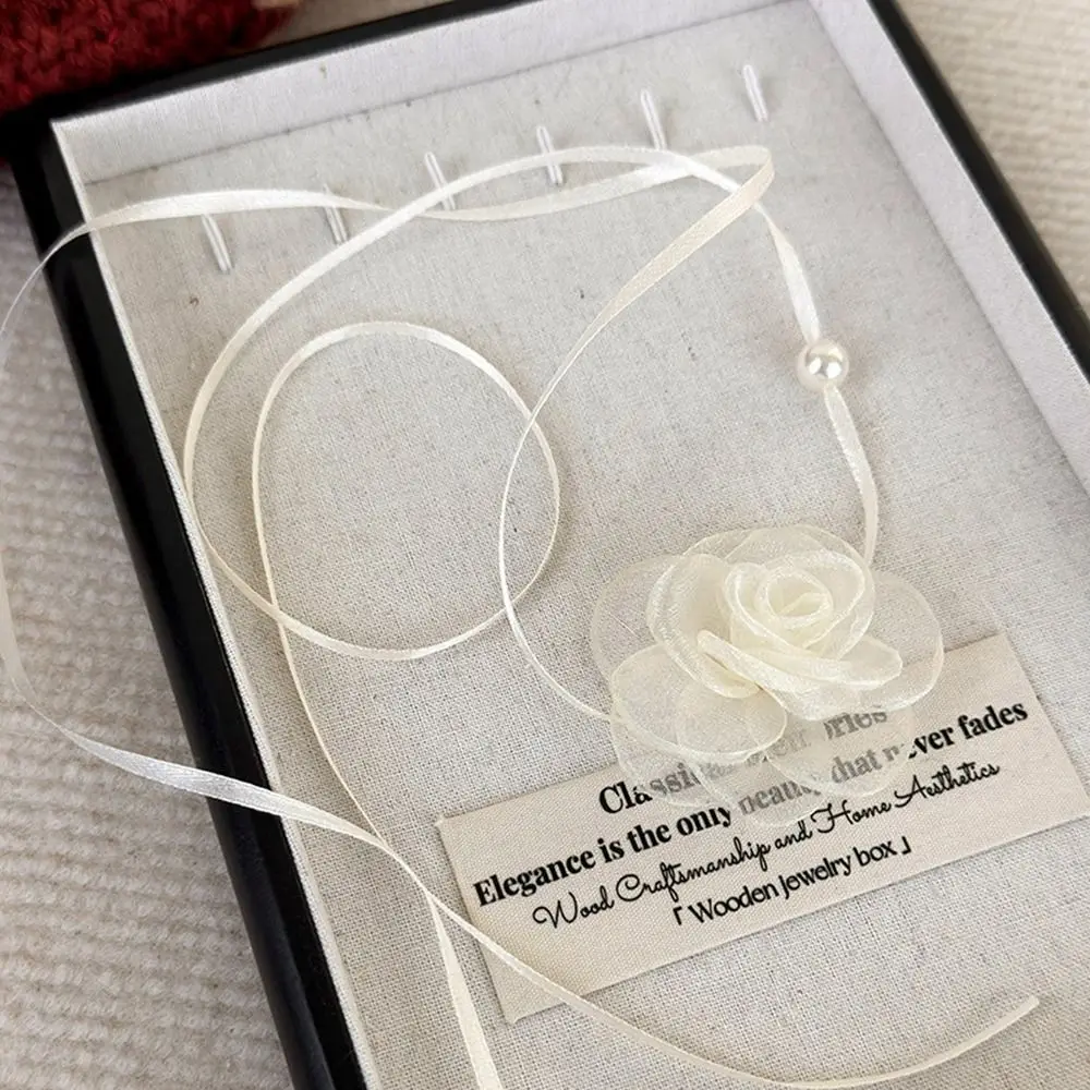 New Cloth Rose Flower Adjustable Romantic Clavicle Chain Retro Fashion Pearl Strap Women