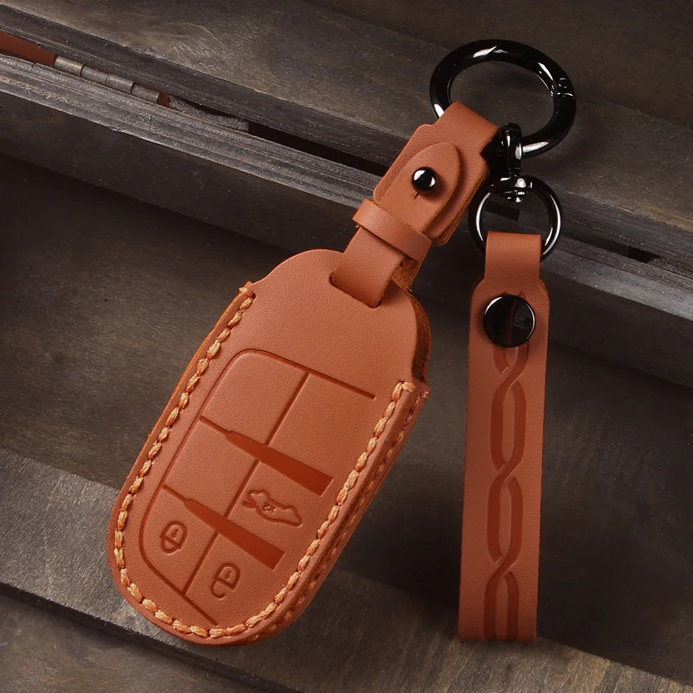 Genuine Leather Car Key Case Cover Bag Shell Fob Holder for Jeep Cherokee Renegade Grand Cherokee Commander Compass Accessories