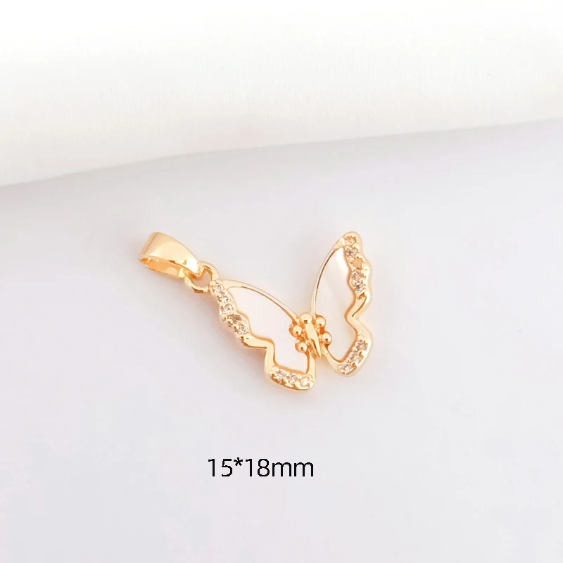1 piece  Copper plated 14K real gold  Zircon inlaid  Sticky shell  Butterfly Pendant  DIY jewelry discovery Necklace accessories