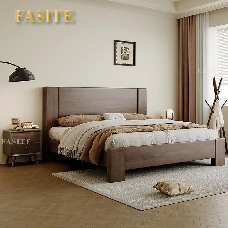 American Solid Wood Bed French Retro Walnut King Size Master Bedroom Furniture Thickened Hard Board Support New Chinese Style