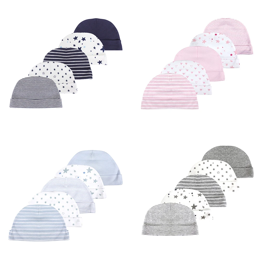 

Kiddiezoom 5 Pcs/Lot Fashion Casual Cute 0-6Months Newborn Boy Girl Hats 100%Cotton Soft Infant Caps Baby Accessories
