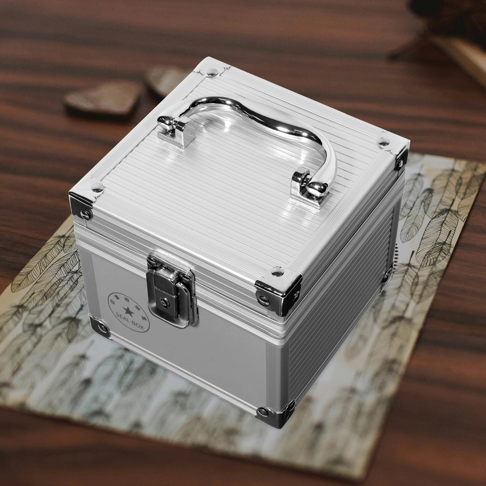 

4 Compartment Aluminum Alloy Seal Storage Box Lockable Stamper Holder for Office Financial Stamps Metal Container