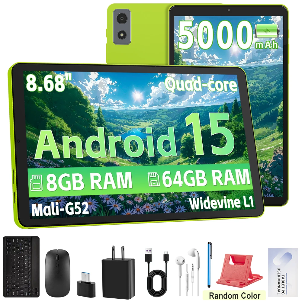 

Tablettes 2025 5G, ANRY 8GB+64GB Android 15 Tablet 1TB Expand, 8.68Inch Tablet PC 5000mAh Bluetooth 2.4G/5G WIFI Global Version