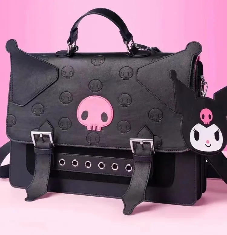 Kuromi Pu Leather Handbags for Women Jk Fashion Sweet Bag for Ladies Anime Casual Versatile Black Kawaii Female Bag