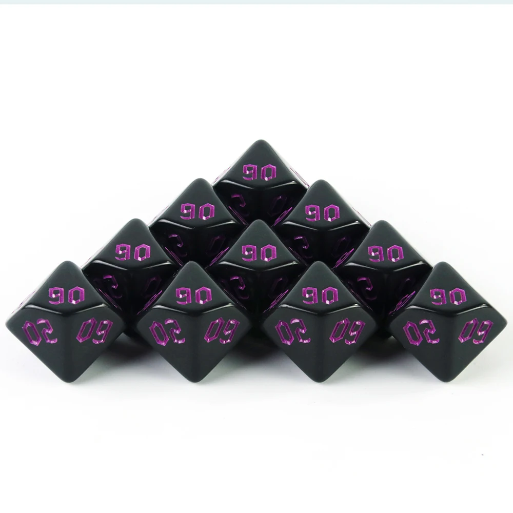 Dadi poliedrici D10(00-90) Set di dadi da gioco digitali colorati per giochi DND RPG giochi da tavolo fai da te, dadi neri a 10 lati