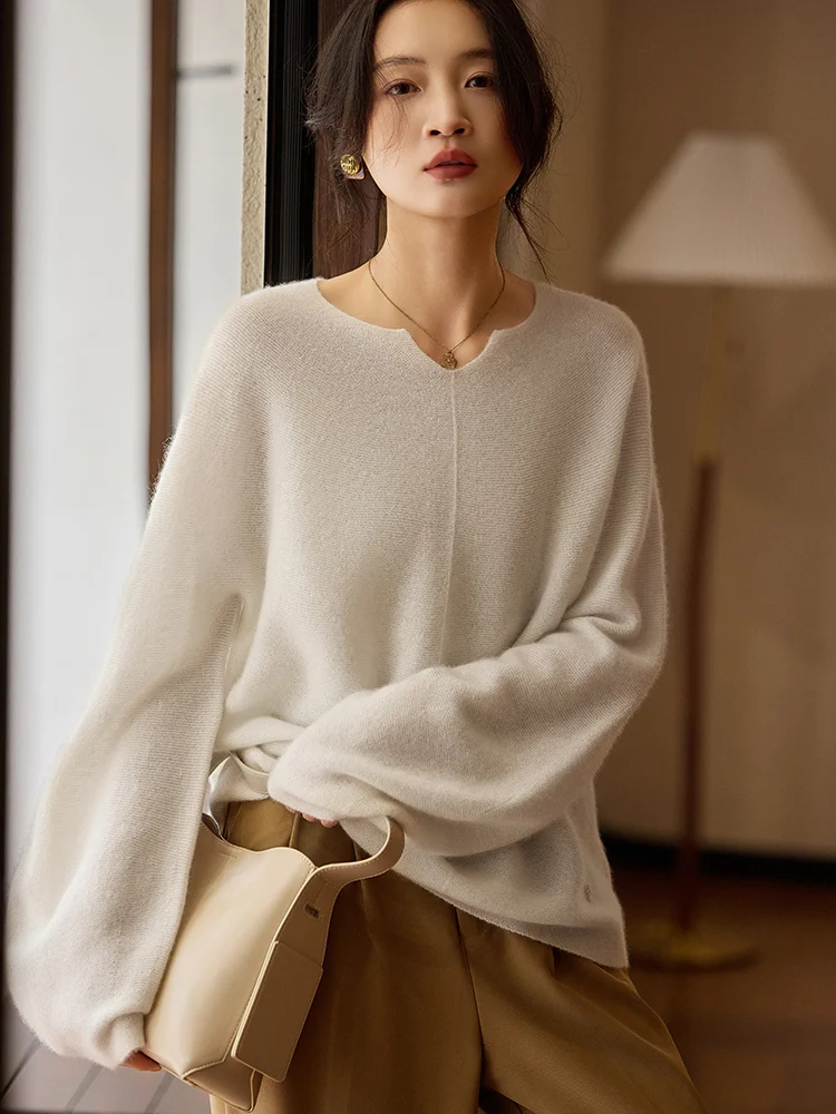 TLOML Nuove Donne 100% Lana Merino Maglieria Con Scollo A V Pullover Maglione di Cachemire Casual Allentato Stile Pigro Autunno Inverno Morbido Caldo Magliette E Camicette