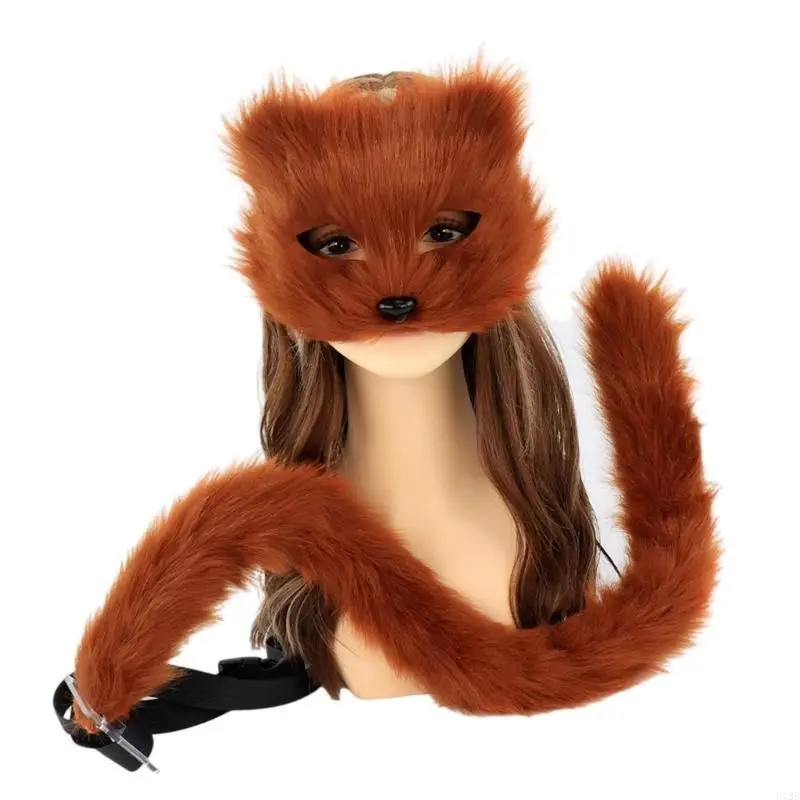 2PCS Therians Mask and Tail for Women Furry Cats Foxes Wolf Mask