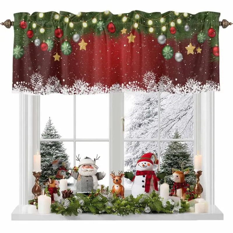 VIKAMA Christmas Short Curtains Valances Forest Pine Tree Star Gnome for Kitchen Xmas Holiday Window Curtain Decor