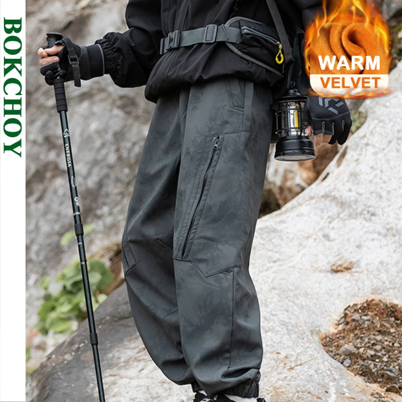 2024 Autumn Winter New Loose Cargo Warm Velvet Pants Men Casual Thicked Three Anti-assault Outdoor Trousers JL80603AB