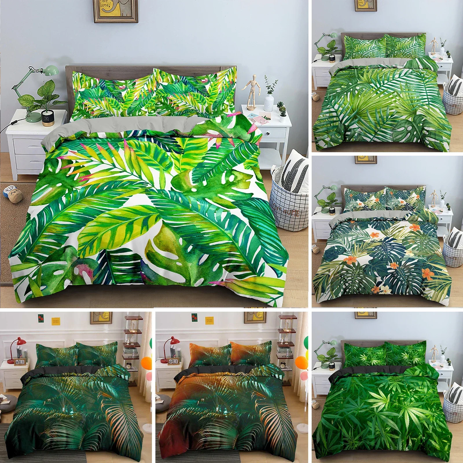 Green Nature Weed Leaves Luxury Bedding Set 2/3Pcs Adult Duvet Cover Set Single Double King Queen Size Polyester Quilt Cover