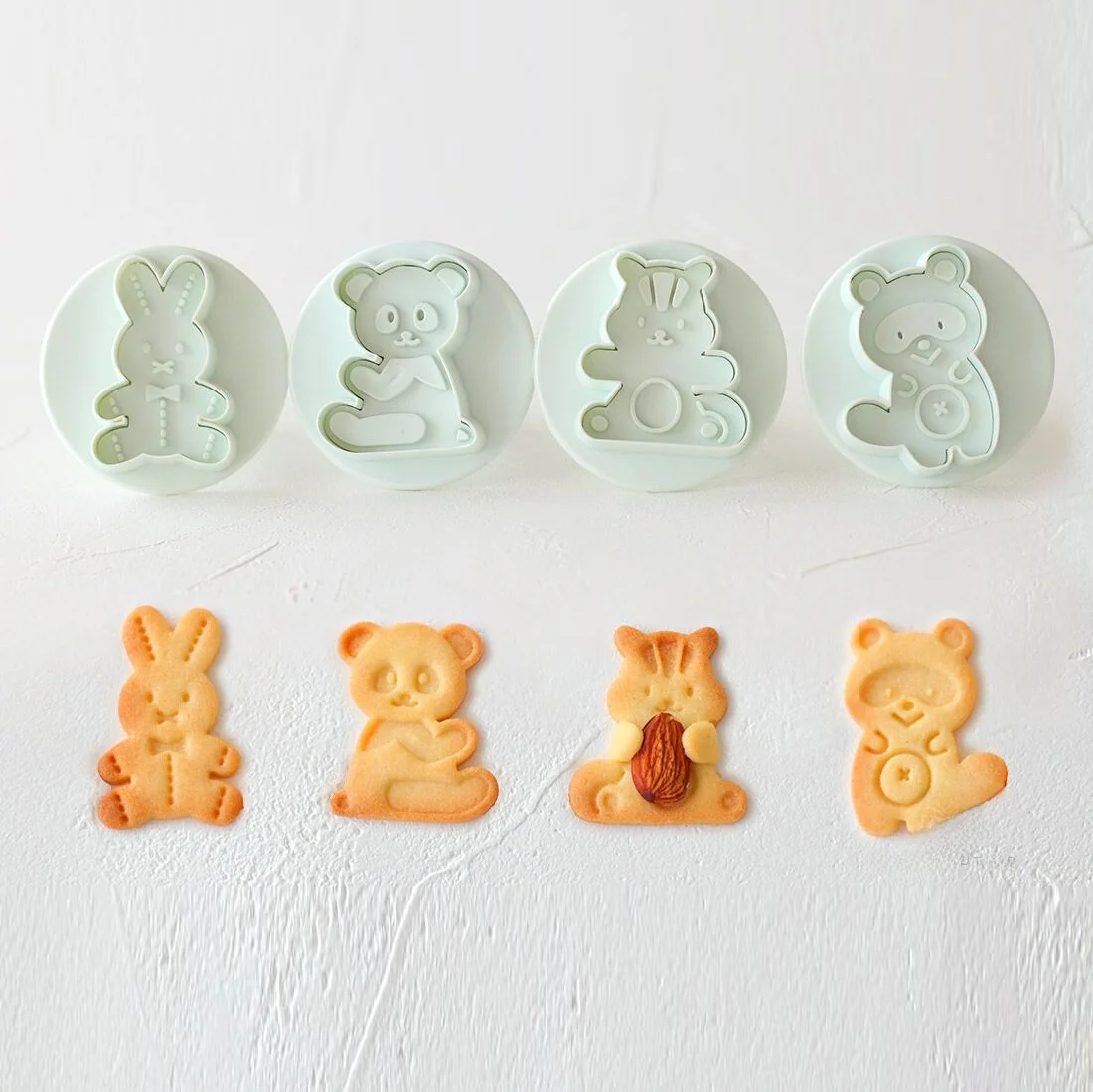 Adorable juego de moldes para hornear de dibujos animados japoneses, animales del bosque, mapache, Panda, hielo Cr, galleta, Pr, Kit súper lindo