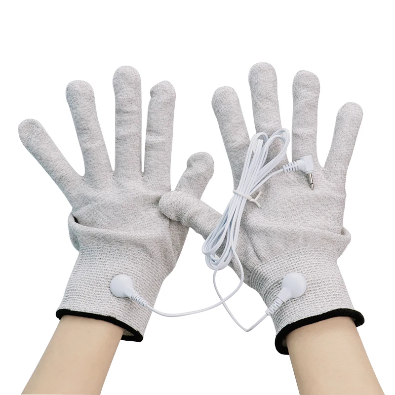 1Pair Breathable Tens Conductive Massage Gloves + Cable Use With Acupuncture Physiotherapy Massager/Digital Pulse Machine