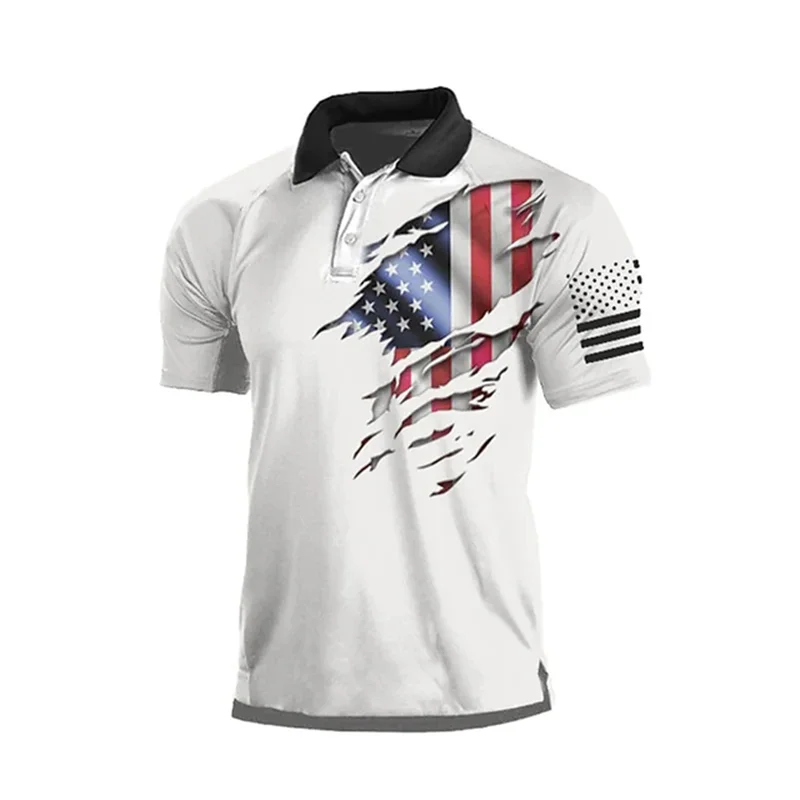 

Retro Flag Harajuku Men's Polo Shirt Fashion Business Casual Polo Collar Short Sleeve Summer Breathable Loose fitting Clothing