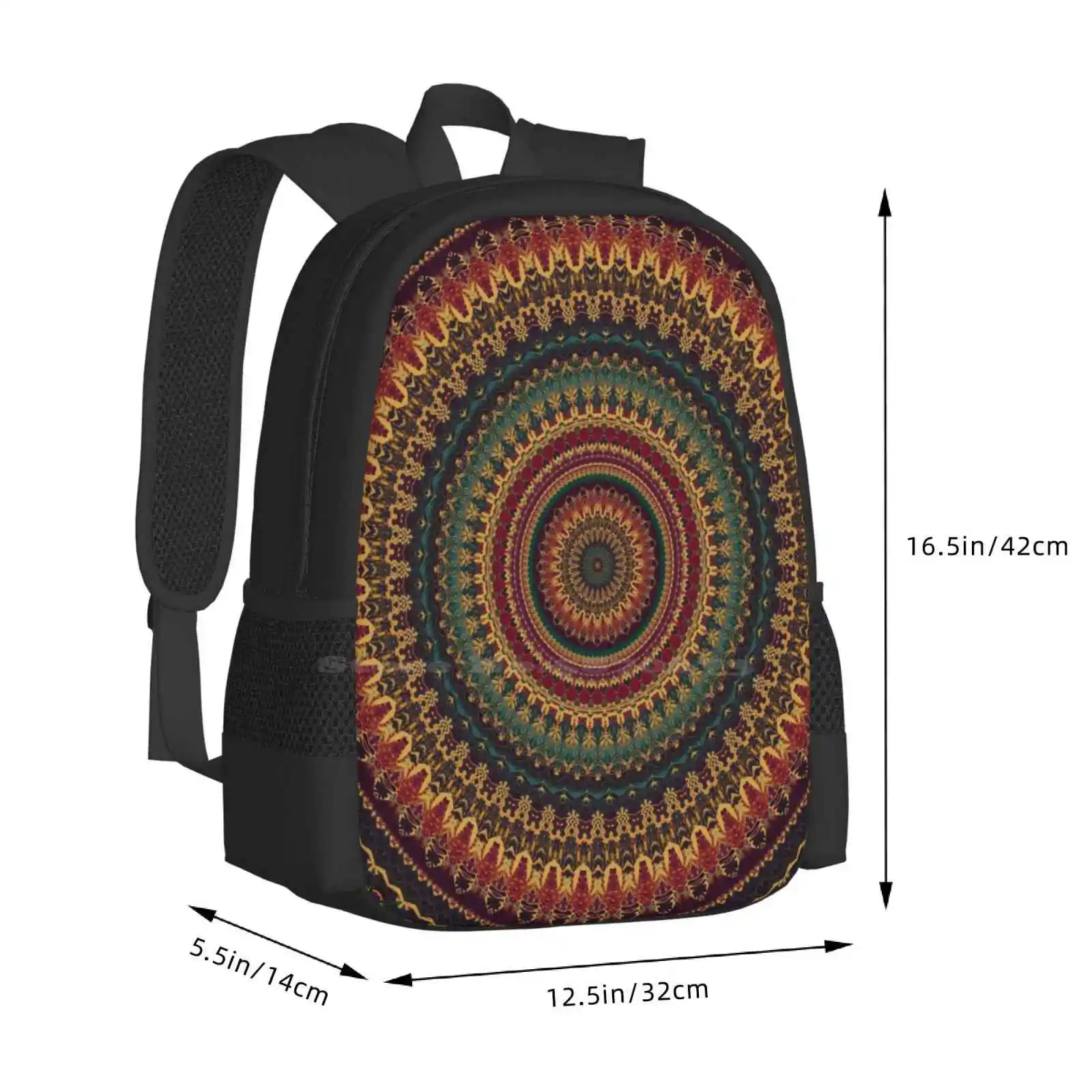 Mandala 11 3D Print Design Backpack Student Bag Gypsy Hippie Hippy Pattern Mandala Flower Of Life Sacred Geometry Golden Ratio