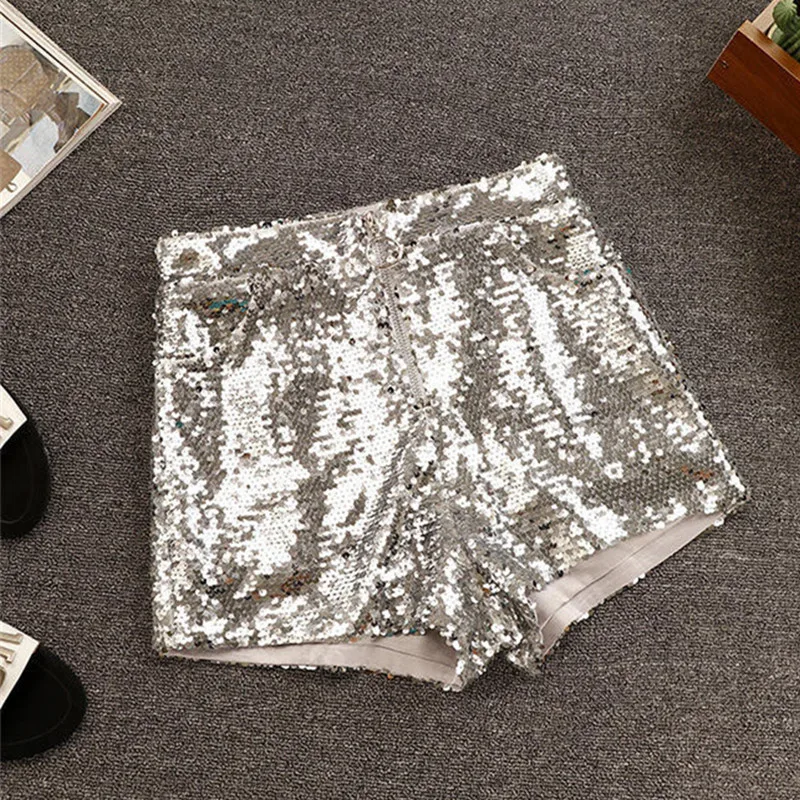 Women Sexy Sequin Fashion Casual Shorts Shiny  Womens Elastic Waist Shorts three-point Shorts Hot Short Pants Spring New