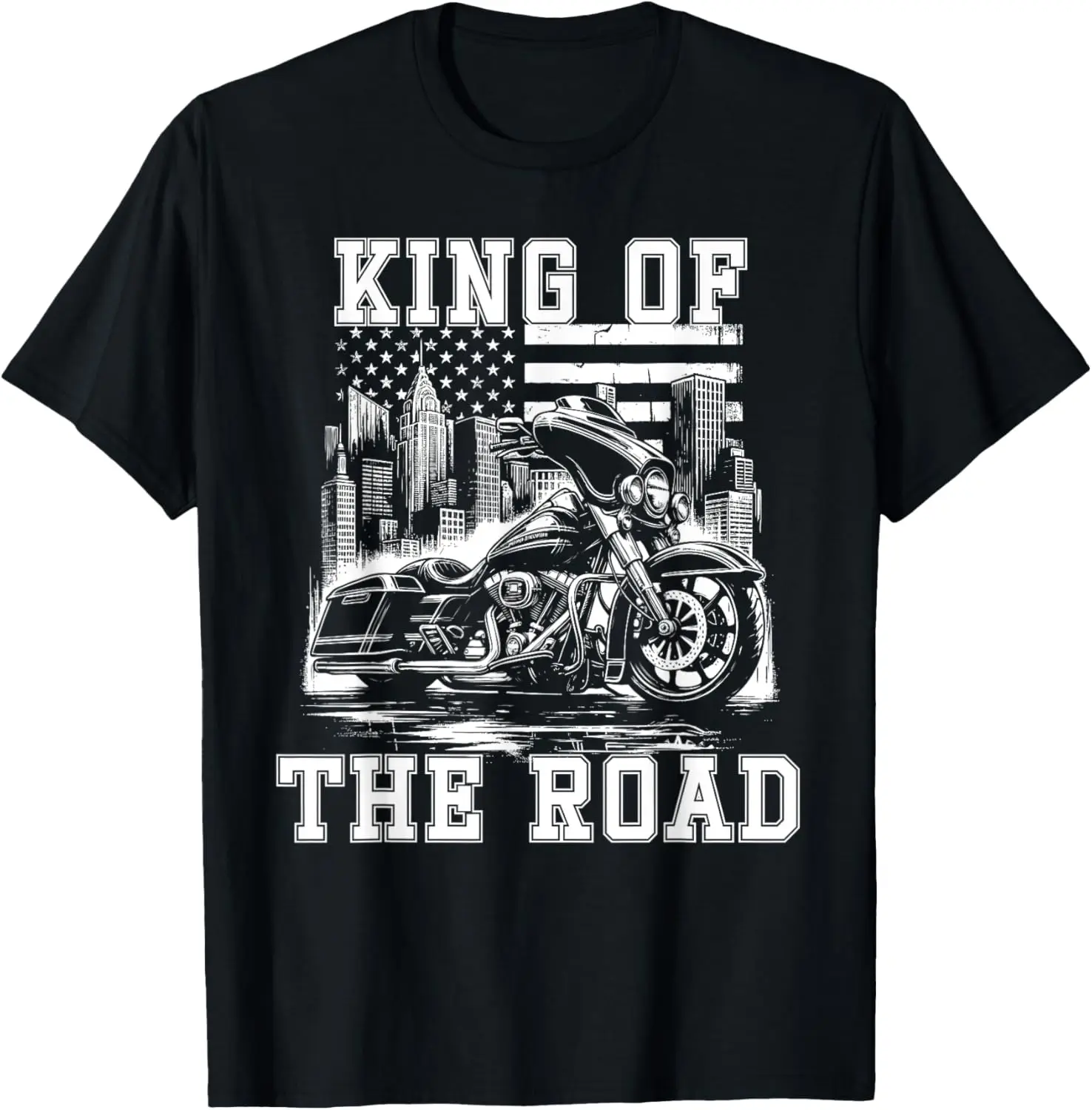 

King of the Road Motorcycles American Flag Motorcycle Rider T-Shirt