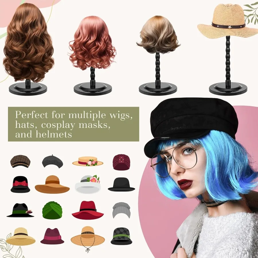 Geelin 4 قطع حامل شعر مستعار بلاستيكي مع رؤوس غير قابلة للانزلاق لتصفيف وتجفيف شعر مستعار وقبعات متعددة حامل عرض بطول 13.8 بوصة f