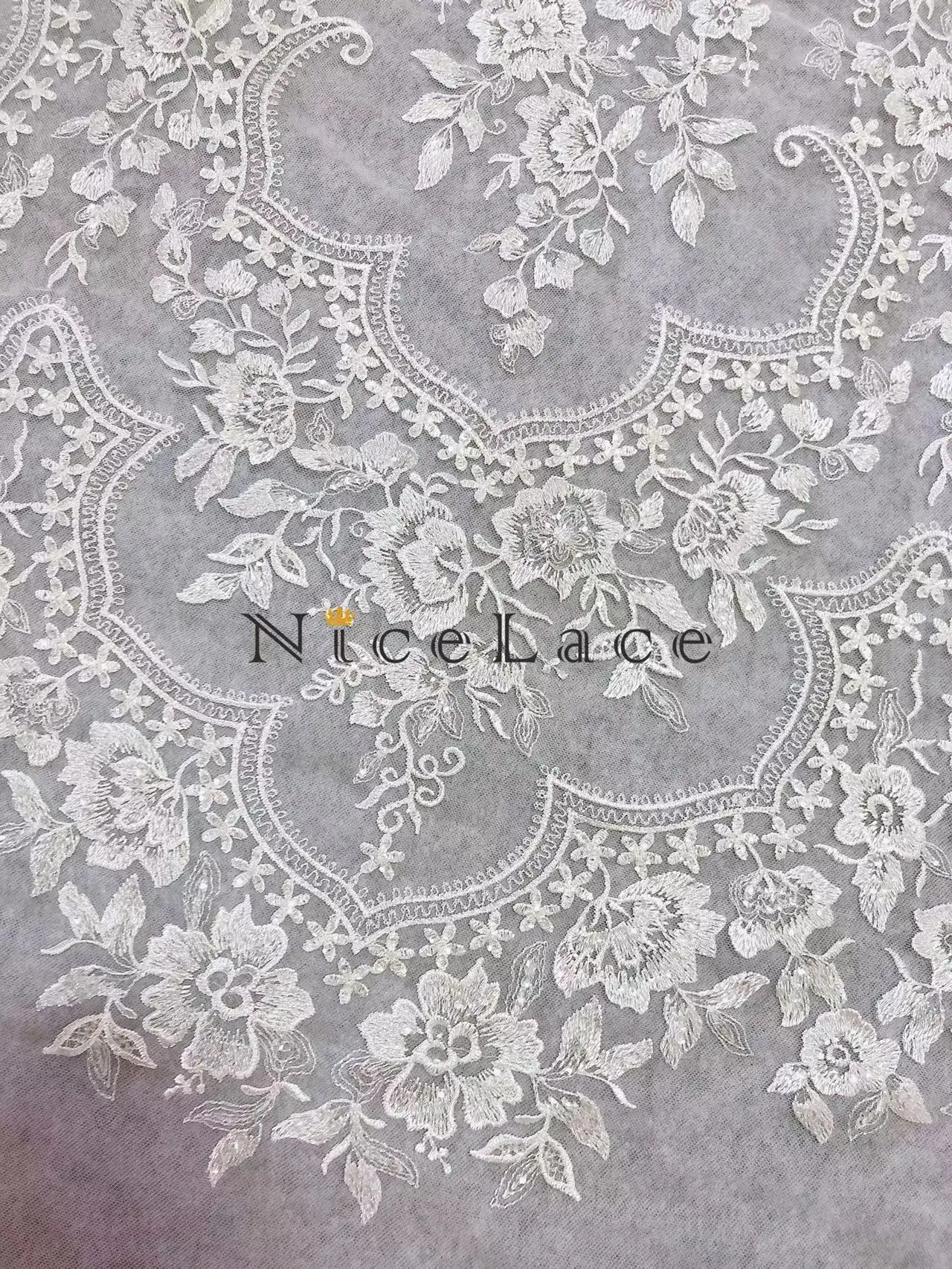 2022 Nicelace 1Yard Fashion Bride Embroidery Lace Nylon Material With Soft Mesh Tulle Sequins Fabric For Bridal Wedding Dresses